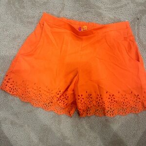 Bright Orange High Waist Eyelet Shorts